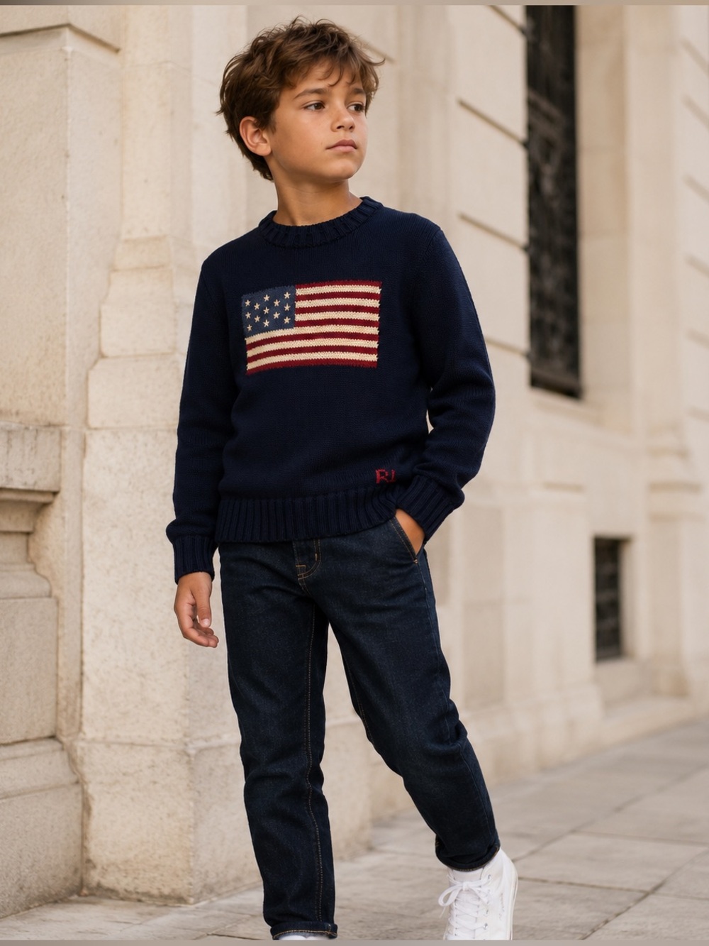 Polo Ralph Lauren Boys Iconic American Flag Knit Sweater Size S (8)